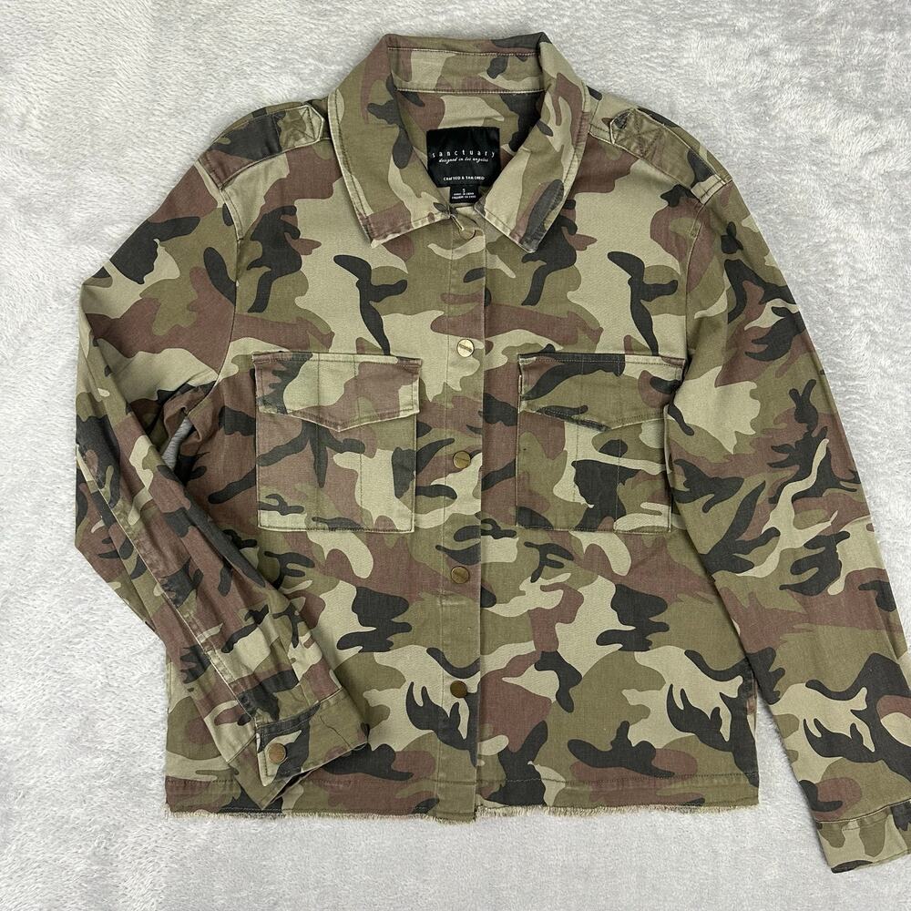Sanctuary Camouflage Camo Utility Jacket Grunge Military Cargo Field Coat - S